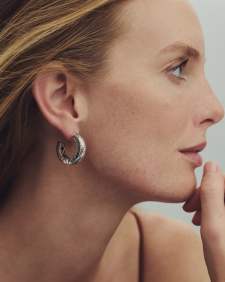 Bold Etched Oxidized Sterling Silver Hoop Earrings