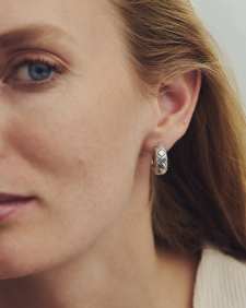 Bold Etched Oxidized Sterling Silver Huggie Earrings  