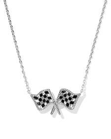Checkered Flag Silver Short Pendant Necklace