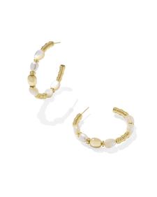 Melody Gold Beaded Hoop Earrings in Freshwater Cultured Pearl