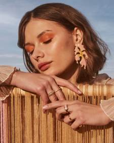 Savannah Gold Statement Earrings in Pink Enamel