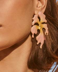 Savannah Gold Statement Earrings in Pink Enamel