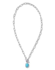 Daphne Convertible Silver Link and Chain Necklace in Variegated Turquoise Magnesite