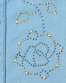 Wrangler® x Yellow Rose by Kendra Scott Denim Studded Western Shacket in Prairie Wash