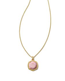 Davis 18k Gold Vermeil Etch Frame Short Pendant Necklace in Pale Pink Thulite