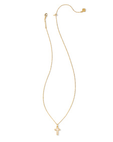 Cross Gold Pendant Necklace in White Lab Grown Opal
