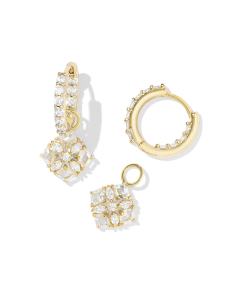 Dira Convertible Gold Crystal Huggie Earrings in White CZ