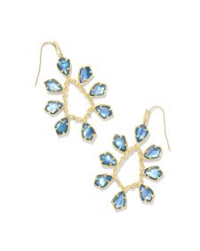 Camry Gold Open Frame Earrings in Indigo Watercolor Illusion