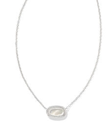 Elisa Silver Ridge Frame Short Pendant Necklace in Ivory Mother-of-Pearl