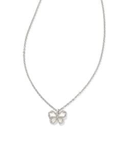 Mae Silver Butterfly Short Pendant Necklace in Ivory Mother-of-Pearl