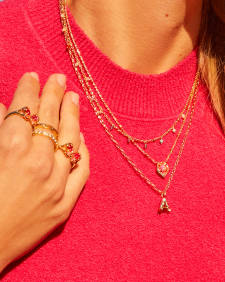 Framed Gold Tess Satellite Short Pendant Necklace in Luster Rose Pink Lab Grown Opal