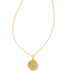 Letter O Gold Disc Reversible Pendant Necklace in Iridescent Abalone