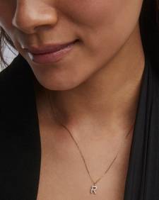 0.11 ct Diamond Letter R Pendant Necklace in 14k Yellow Gold