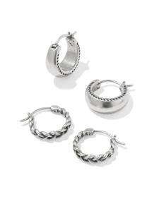 Gabriella Vintage Silver Set of 2 Huggie Earrings