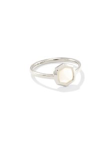 Davis Sterling Silver Small Stone Band Ring in Ivory Mother-Of-Pearl