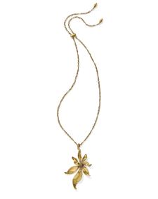 Anya Flower Vintage Gold Long Pendant Necklace