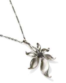 Anya Flower Vintage Silver Long Pendant Necklace