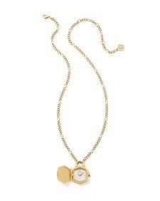 Davie Gold Diamond Locket Watch Pendant Necklace