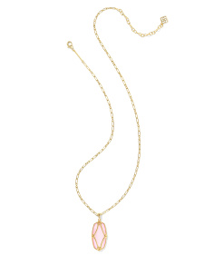 Elle Lattice Frame Gold Large Long Pendant Necklace