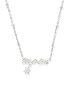 Mom Silver Crystal Short Pendant Necklace