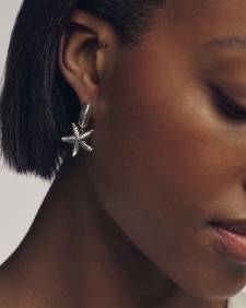 Parker Starfish Vintage Silver Huggie Earrings
