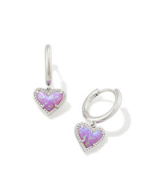 Ari Heart Silver Huggie Earrings in Bubblegum Pink Lab Grown Opal