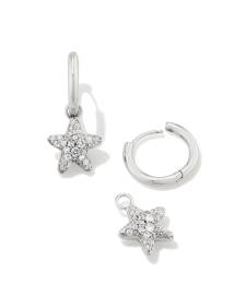 Jae Convertible Silver Star Pave Huggie Earrings in White CZ