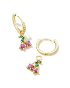 Cherry Gold Huggie Earrings in Berry Lab Grown Opal