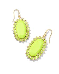 Dani Gold Color Burst Frame Drop Earrings in Chartreuse Magnesite