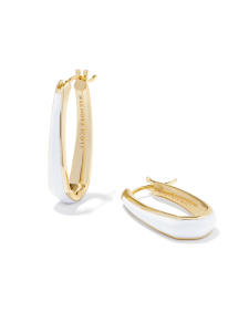 Kelsey Gold Hoop Earrings in White Enamel