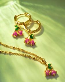 Cherry Gold Huggie Earrings in Berry Lab Grown Opal