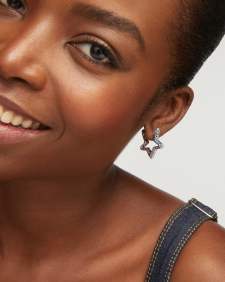 Pave Star Silver Huggie Earrings