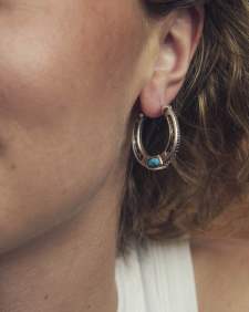 Noble Vintage Silver Horseshoe Hoop Earrings in Variegated Dark Teal Magnesite