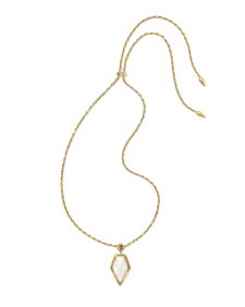 Tessa Vintage Gold Etch Frame Large Long Pendant Necklace