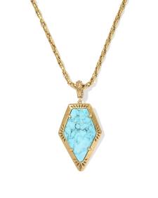 Tessa Vintage Gold Etch Frame Large Long Pendant Necklace