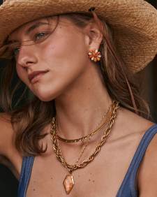 Tessa Vintage Gold Etch Frame Large Long Pendant Necklace