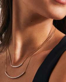 0.54 ct Tennis 14k Yellow Gold Bar Necklace in White Diamond