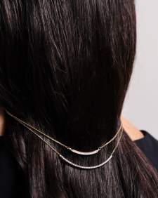 0.54 ct Tennis 14k Yellow Gold Bar Necklace in White Diamond