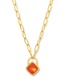 Greer 18k Gold Vermeil Paperclip Pendant Necklace in Peach Lab Grown Opal