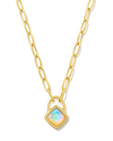 Greer 18k Gold Vermeil Paperclip Pendant Necklace in White Lab Grown Opal