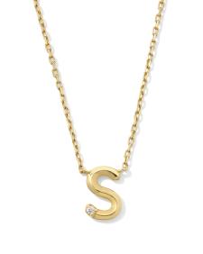 Diamond Accent Letter S 14k Yellow Gold Pendant Necklace in White Diamond