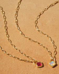 Greer 18k Gold Vermeil Paperclip Pendant Necklace in White Lab Grown Opal