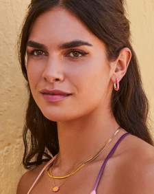 Ellen Opal 18k Gold Vermeil Huggie Earrings in Bright Pink Kyocera Opal