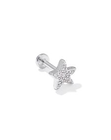 Tiny Five Point Star 14k White Gold Single Stud