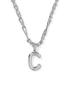 Bubble Letter C Silver Short Pendant Necklace
