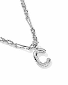 Bubble Letter C Silver Short Pendant Necklace