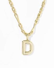 Bubble Letter D Gold Short Pendant Necklace