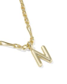 Bubble Letter N Gold Short Pendant Necklace
