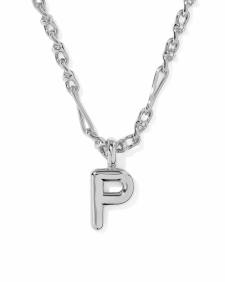 Bubble Letter P Silver Short Pendant Necklace