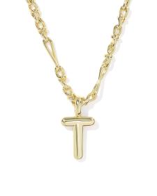Bubble Letter T Gold Short Pendant Necklace